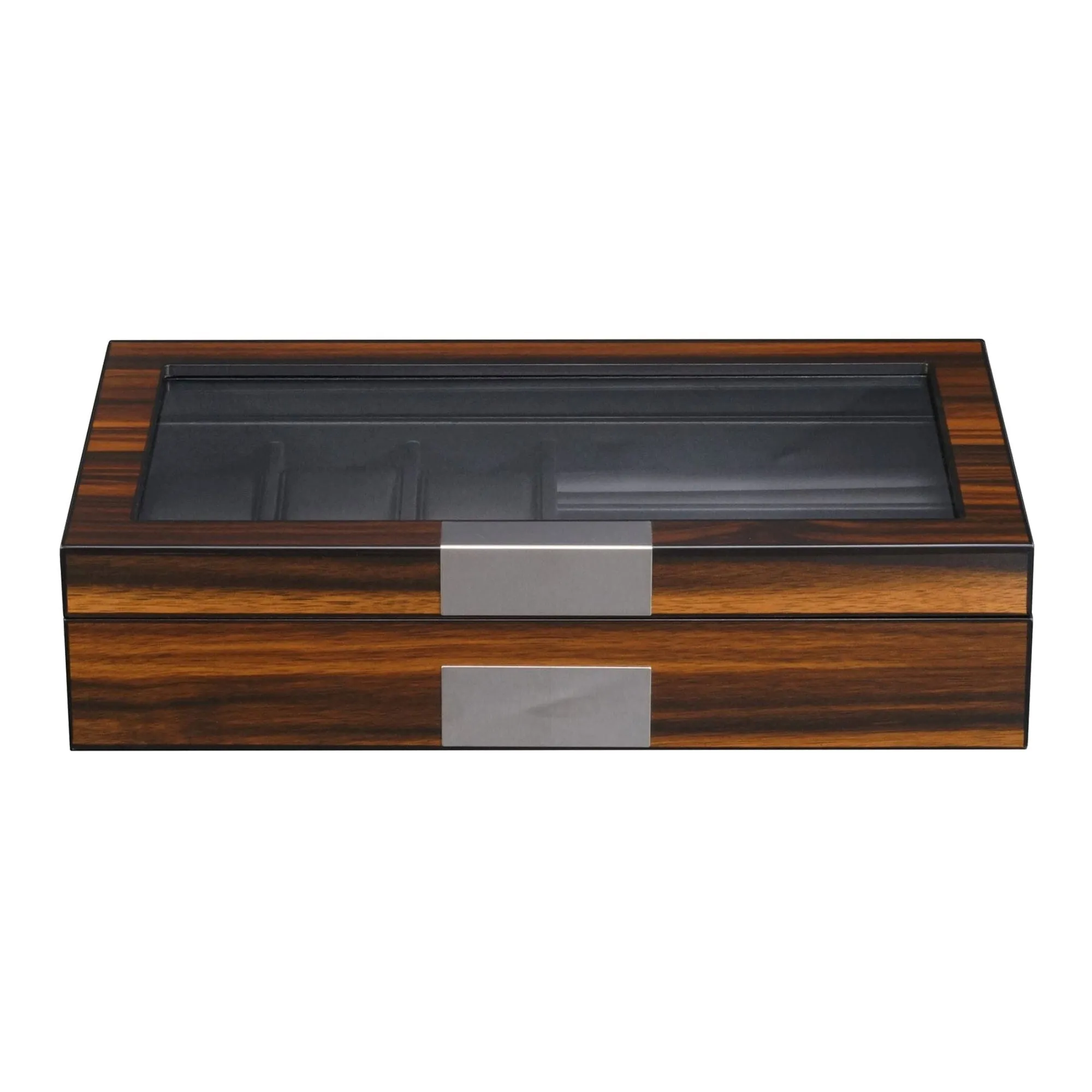 6 Slots Watch Box with Cufflinks and Sunglasses Storage in Ebony Wood