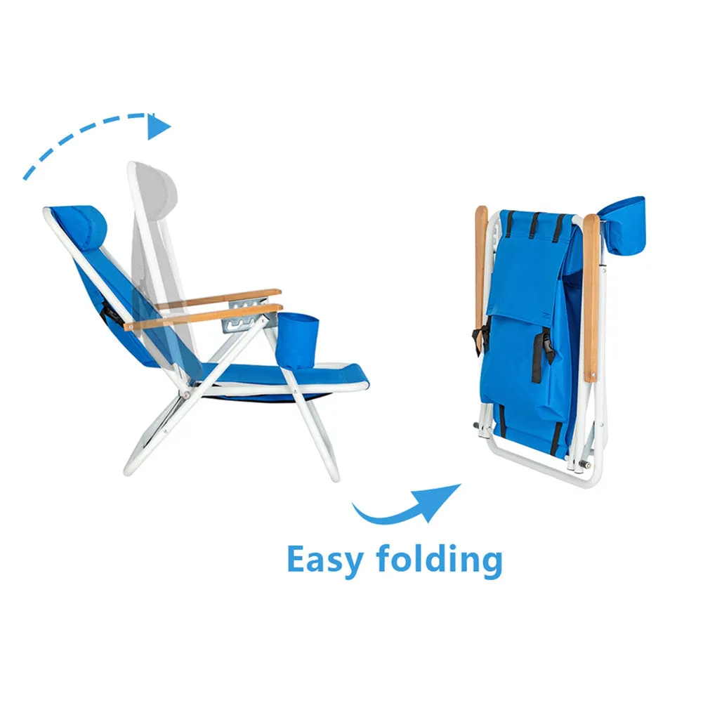 ALICIAN Portable Beach Chair with Adjustable Headrest Single Beach Chair Blue