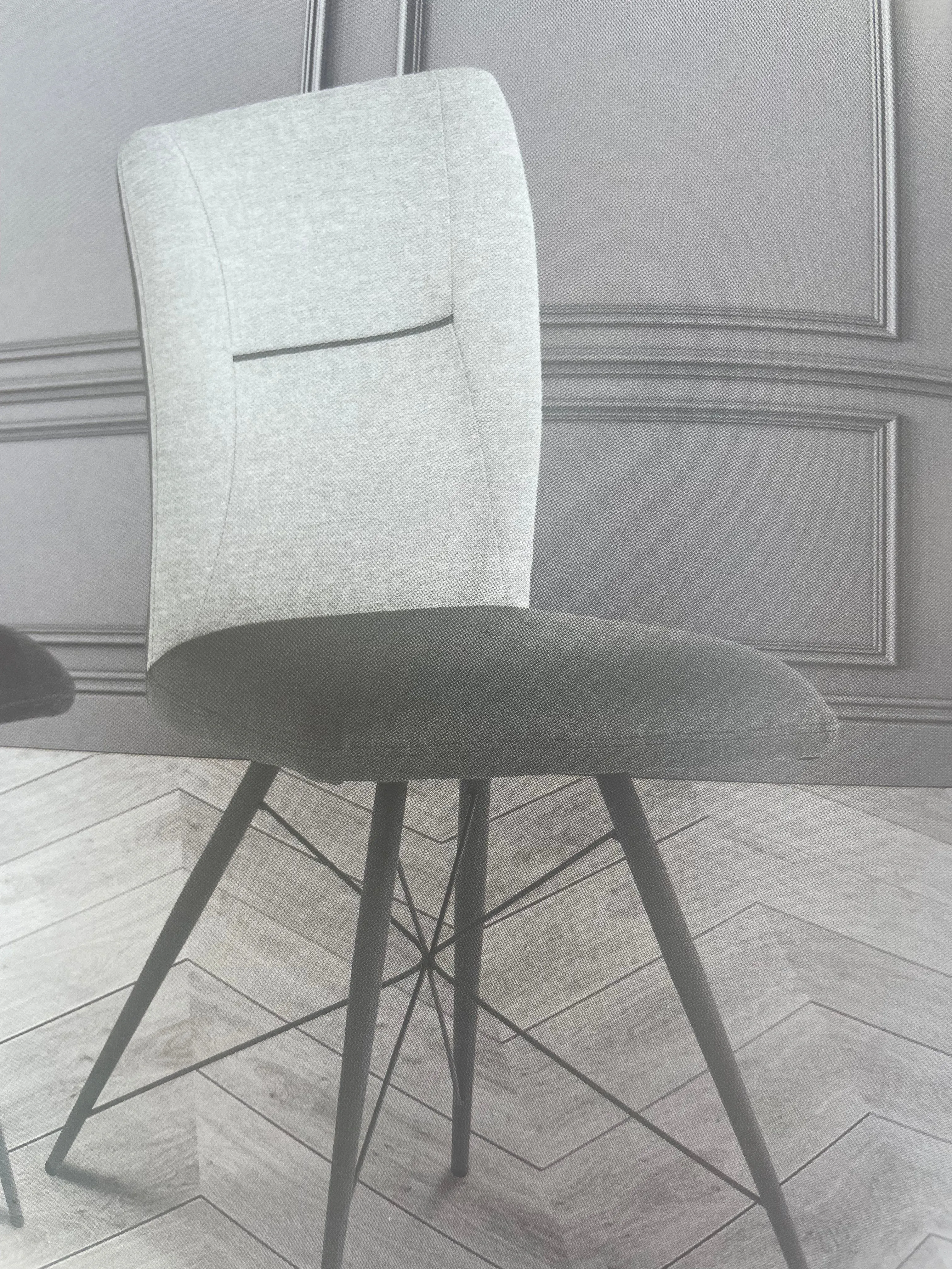 AMALFI  Fabric AND PU  dining chair with dark metal legs Special Purchase Instore only