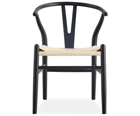 Anemone Set of 6 Wishbone Dining Chair Beech Timber Replica Hans Wenger - Black