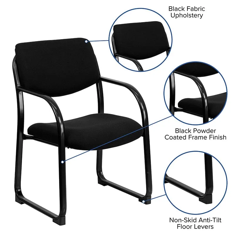 Black Fabric Executive Side Reception Chair with Sled Base - BT-508-BK-GG