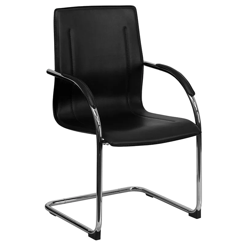 Black Vinyl Side Reception Chair with Chrome Sled Base - BT-509-BK-GG