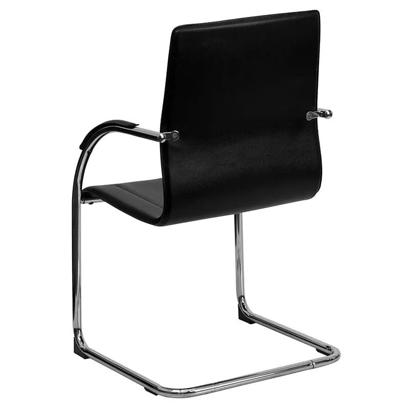 Black Vinyl Side Reception Chair with Chrome Sled Base - BT-509-BK-GG