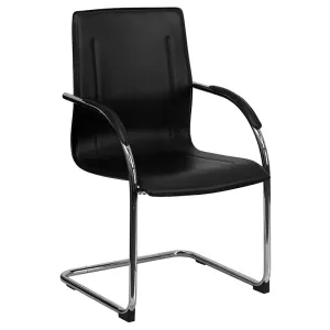 Black Vinyl Side Reception Chair with Chrome Sled Base - BT-509-BK-GG