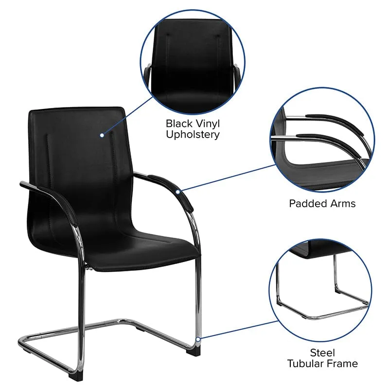 Black Vinyl Side Reception Chair with Chrome Sled Base - BT-509-BK-GG