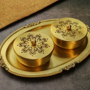 Brass Masala Storage Box | with 3 Serving Tray | 3.5 inches