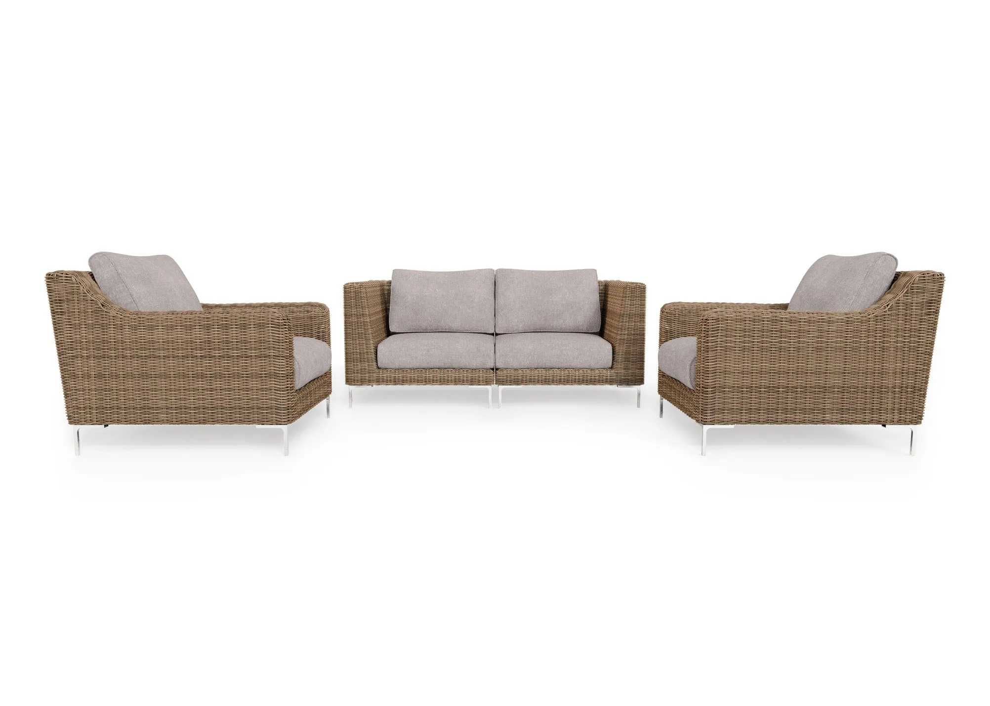 Brown Wicker Outdoor Loveseat with Armchairs - 4 Seat