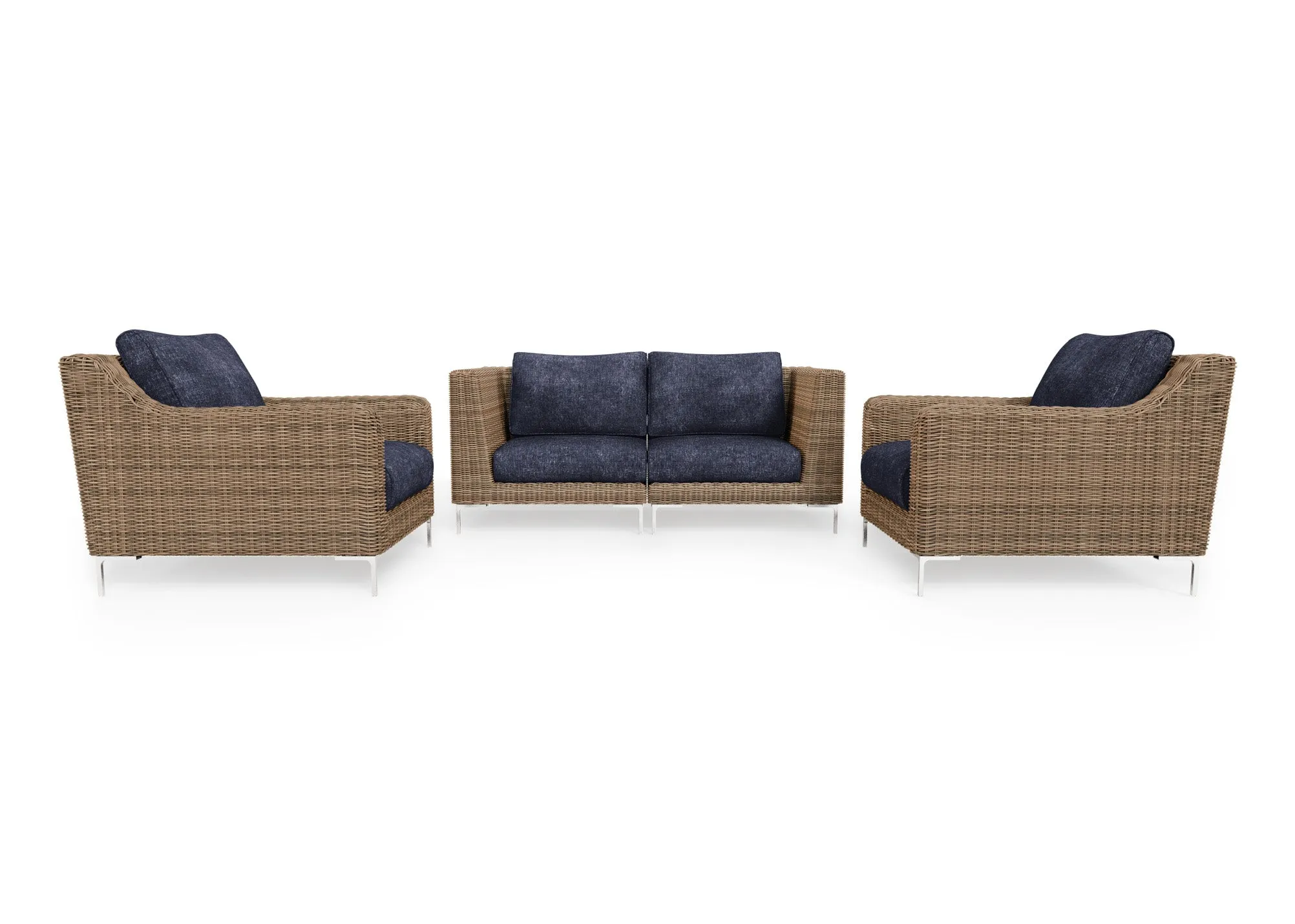 Brown Wicker Outdoor Loveseat with Armchairs - 4 Seat