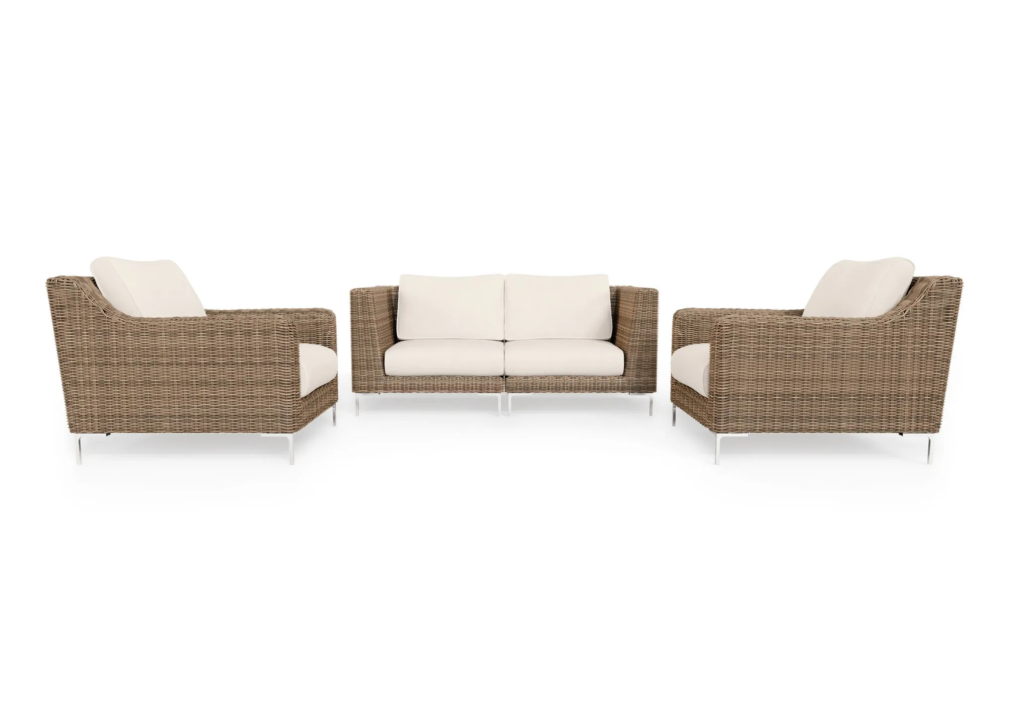 Brown Wicker Outdoor Loveseat with Armchairs - 4 Seat