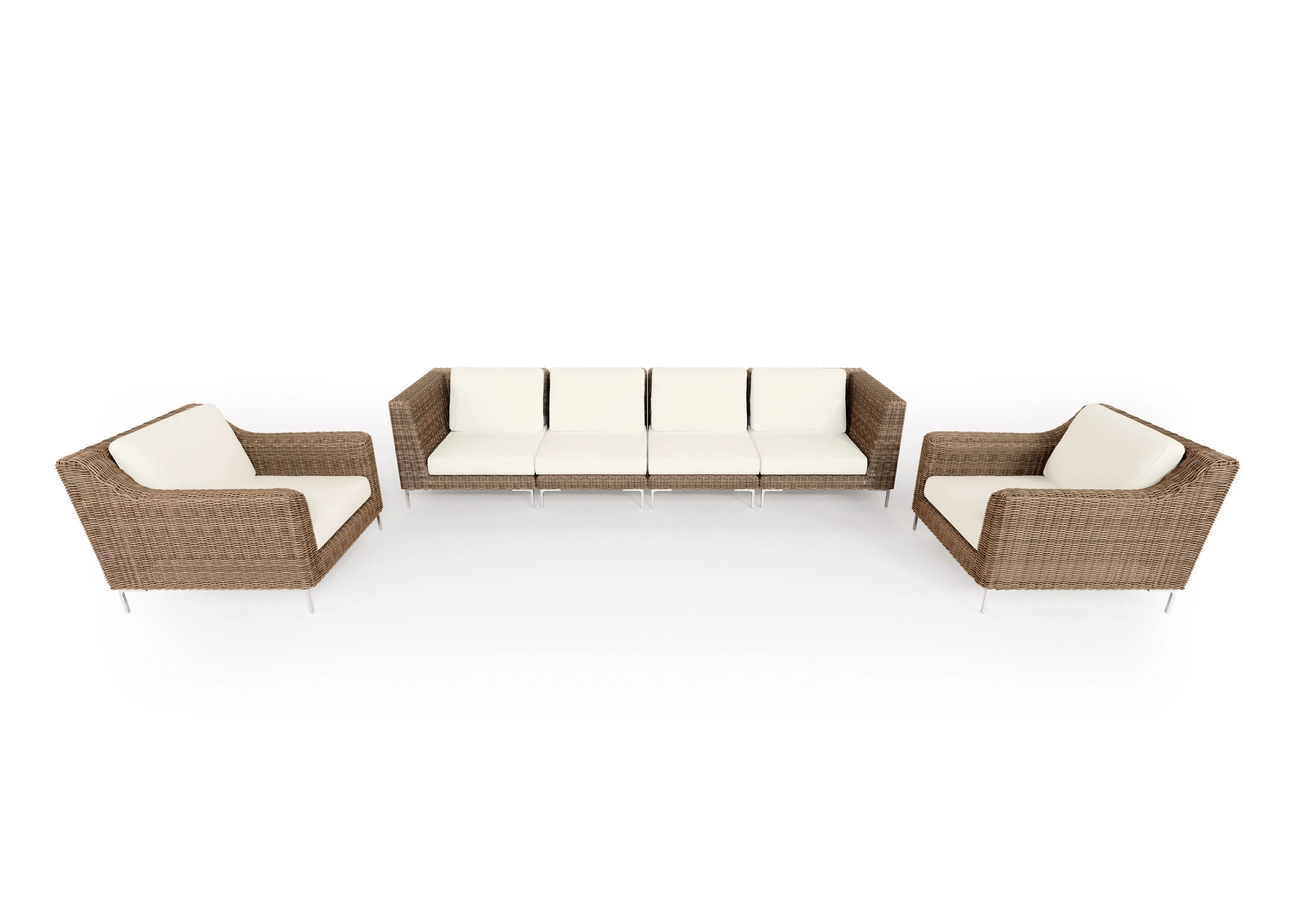 Brown Wicker Outdoor Sofa with Armchairs - 6 Seat