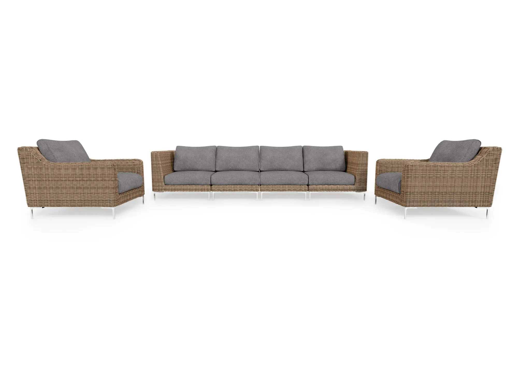 Brown Wicker Outdoor Sofa with Armchairs - 6 Seat