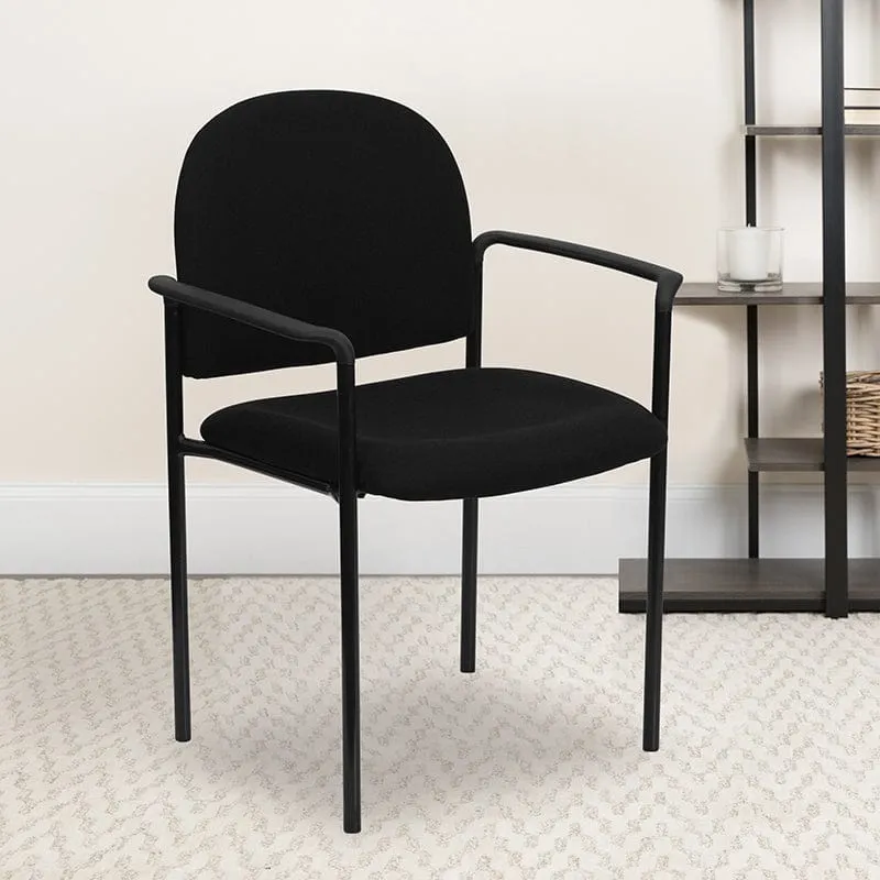 Comfort Black Fabric Stackable Steel Side Reception Chair with Arms - BT-516-1-BK-GG