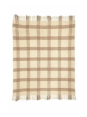 Cotton Boucle Large Checkered Pattern Throw Blanket - Brown