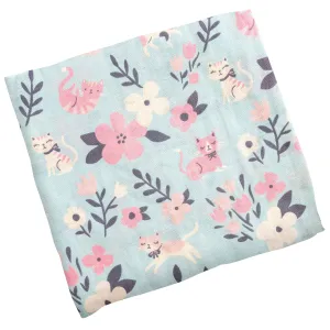 Cotton Muslin Baby Blanket - Floral Cat