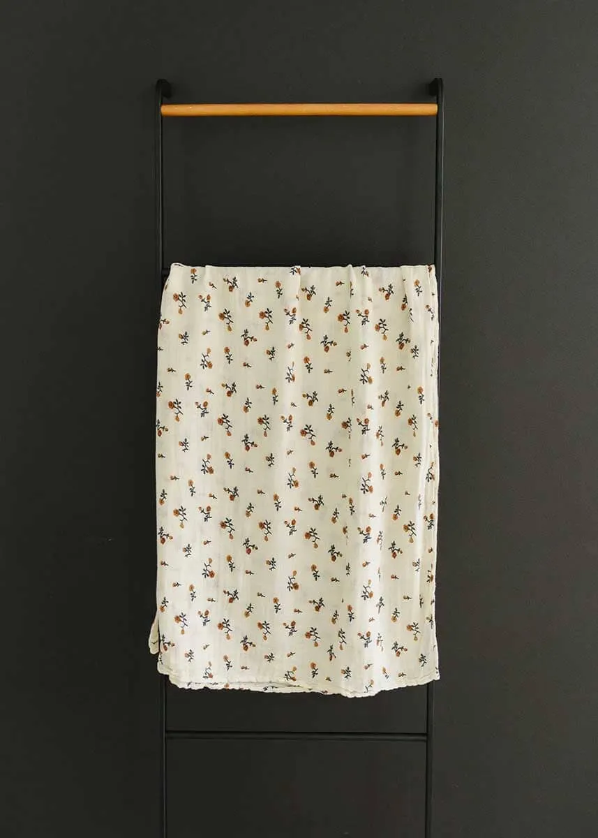 Cream Floral Muslin Swaddle Blanket