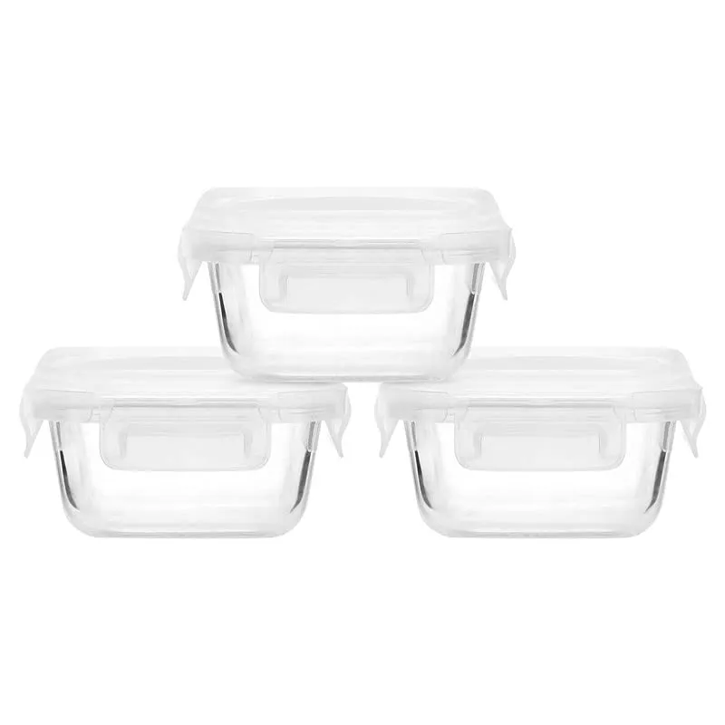 Cutting EDGE Square Glass Food Storage Lunch Box with Break Free Lock and Lunch Bag, Microwave Safe, High Borosilicate, Leak Proof, Plain Lid (Square, Set of 2)