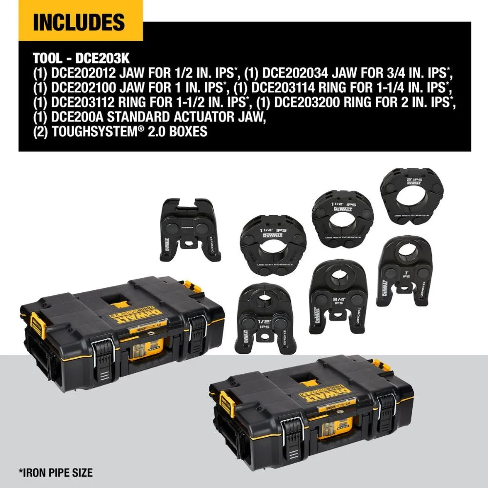 DEWALT DCE203K 1/2 in. to 2 in. Standard IPS Press Jaws and Rings Kit