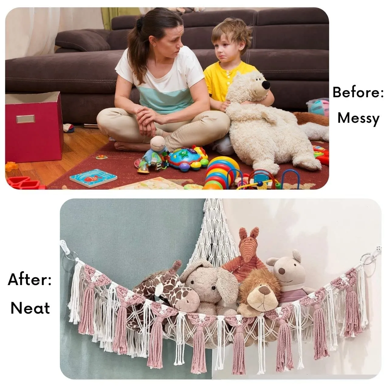 ecofynd Stuffed Animal Toy Hammock, Hanging Cotton Organizer Storage for Soft Toys, Boho Large Corner Plush Toys, Net Holder for Nursery Kids, Play Room, Bedroom, Kid Room (BH011)