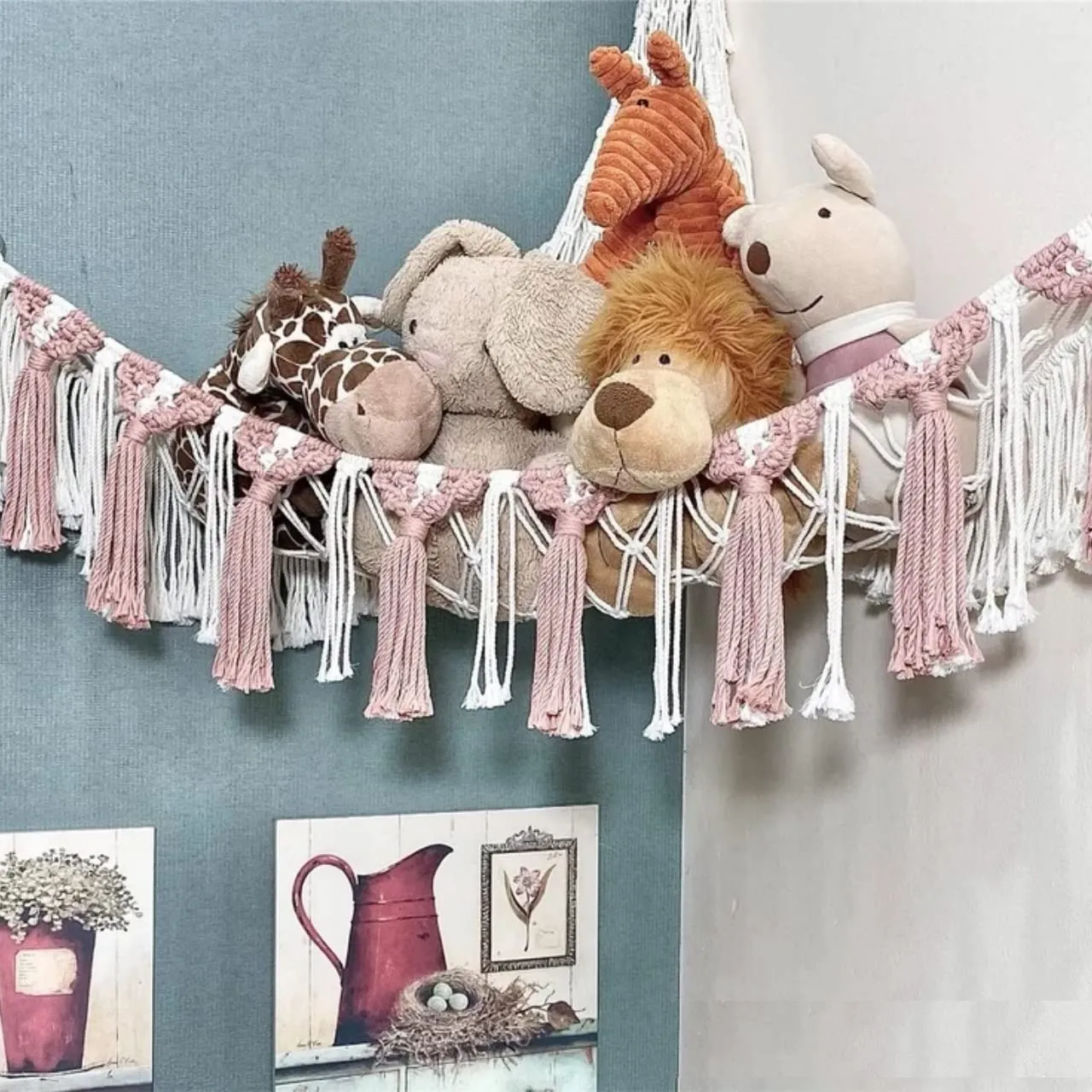 ecofynd Stuffed Animal Toy Hammock, Hanging Cotton Organizer Storage for Soft Toys, Boho Large Corner Plush Toys, Net Holder for Nursery Kids, Play Room, Bedroom, Kid Room (BH011)