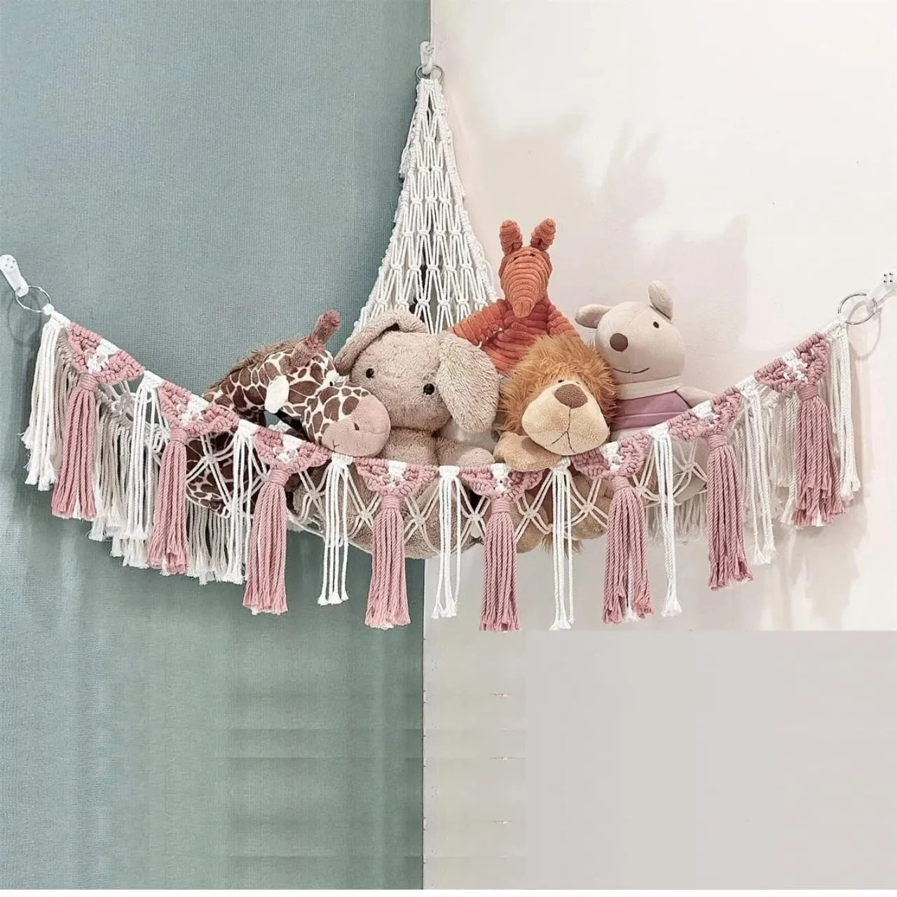 ecofynd Stuffed Animal Toy Hammock, Hanging Cotton Organizer Storage for Soft Toys, Boho Large Corner Plush Toys, Net Holder for Nursery Kids, Play Room, Bedroom, Kid Room (BH011)