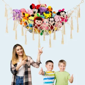 ecofynd Stuffed Animal Toy Hammock, Hanging Cotton Organizer Storage for Soft Toys, Boho Large Corner Plush Toys, Net Holder for Nursery Kids, Play Room, Bedroom, Kid Room (BH014)