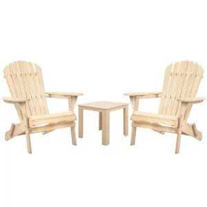 Gardeon 3 Piece Wooden Outdoor Beach Chair and Table Set