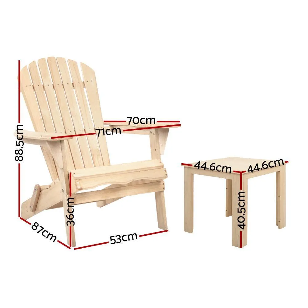 Gardeon 3 Piece Wooden Outdoor Beach Chair and Table Set