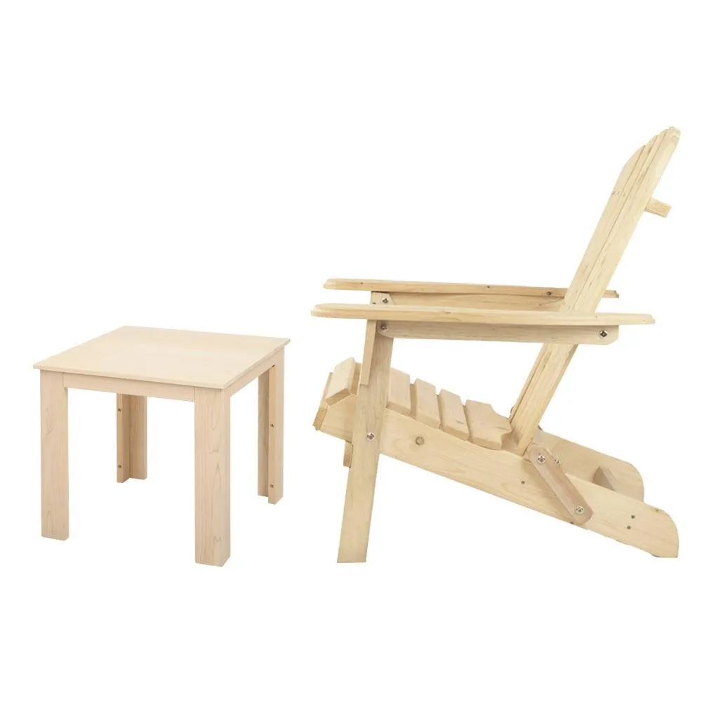 Gardeon 3 Piece Wooden Outdoor Beach Chair and Table Set