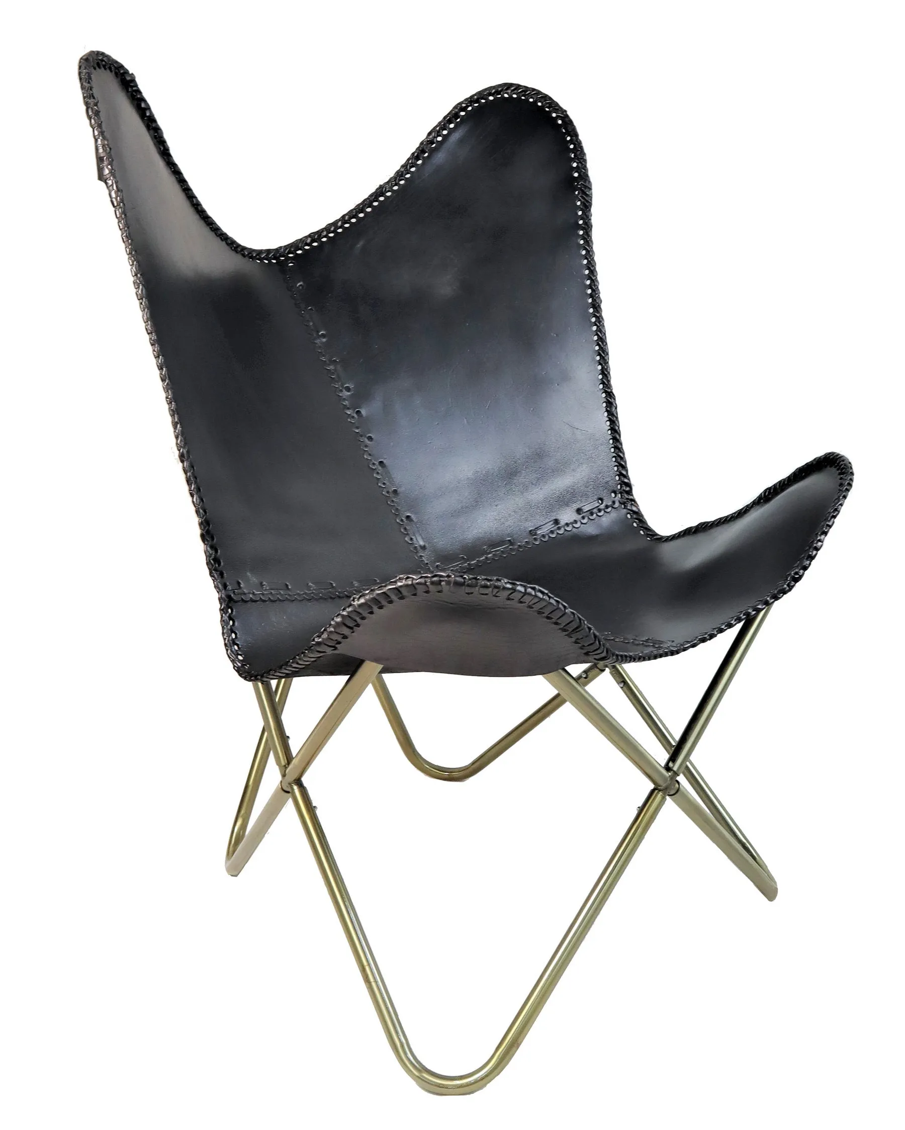 Hokai Black Leather Butterfly Chair