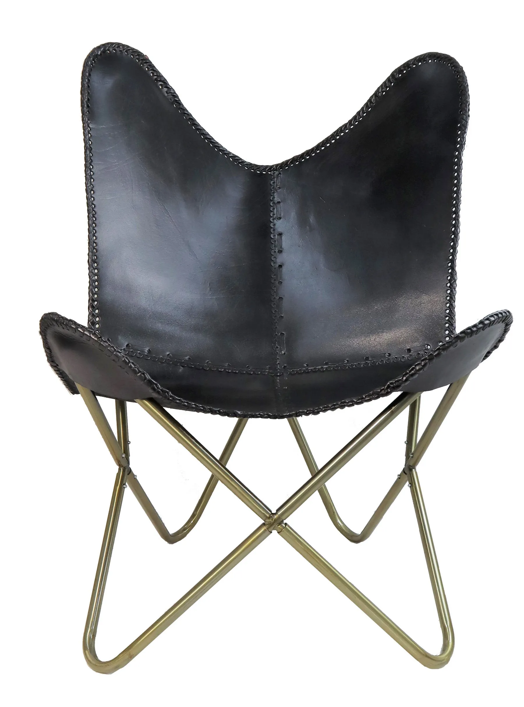 Hokai Black Leather Butterfly Chair