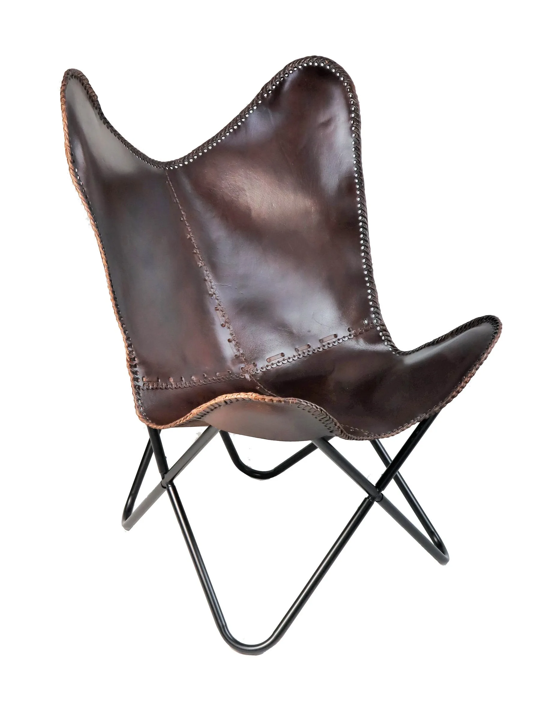 Hokai Brown Leather Butterfly Chair