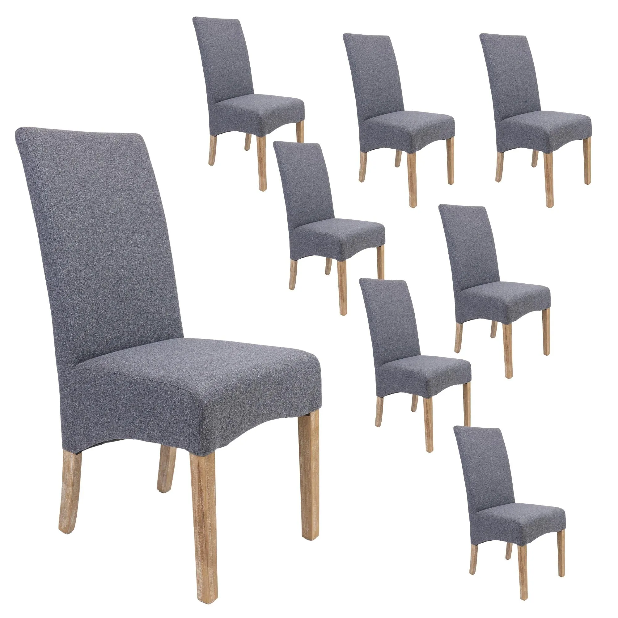 Jackson Dining Chair Set of 8 Fabric Seat Solid Pine Wood Furniture - Grey