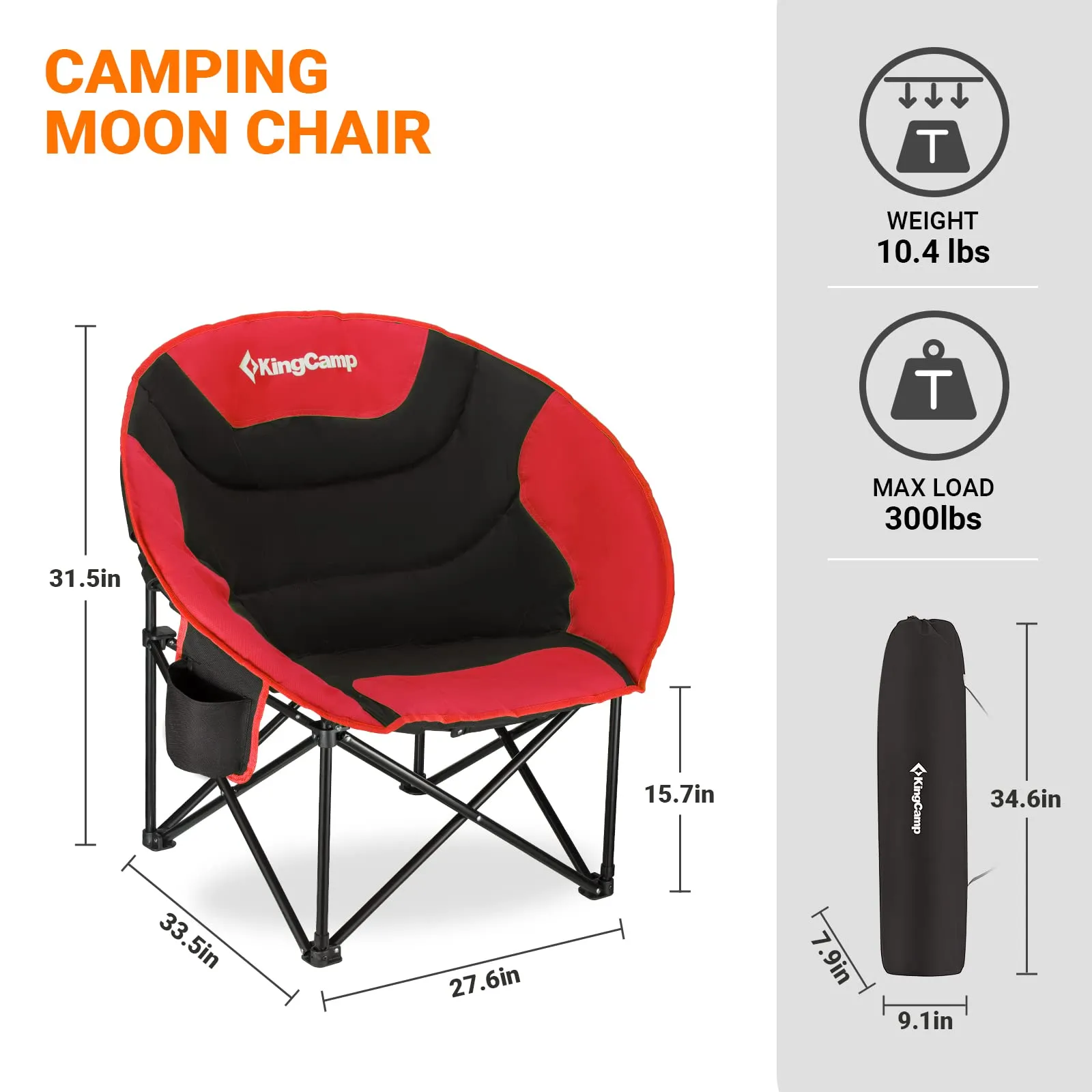 KingCamp Moon Camping Chair Oversized Padded Round Saucer Chairs with Cup Holder