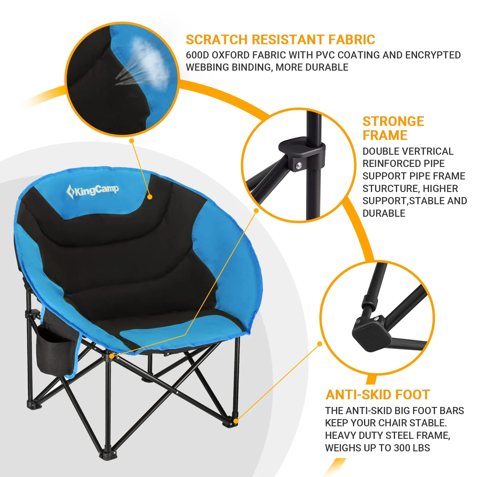 KingCamp Moon Camping Chair Oversized Padded Round Saucer Chairs with Cup Holder