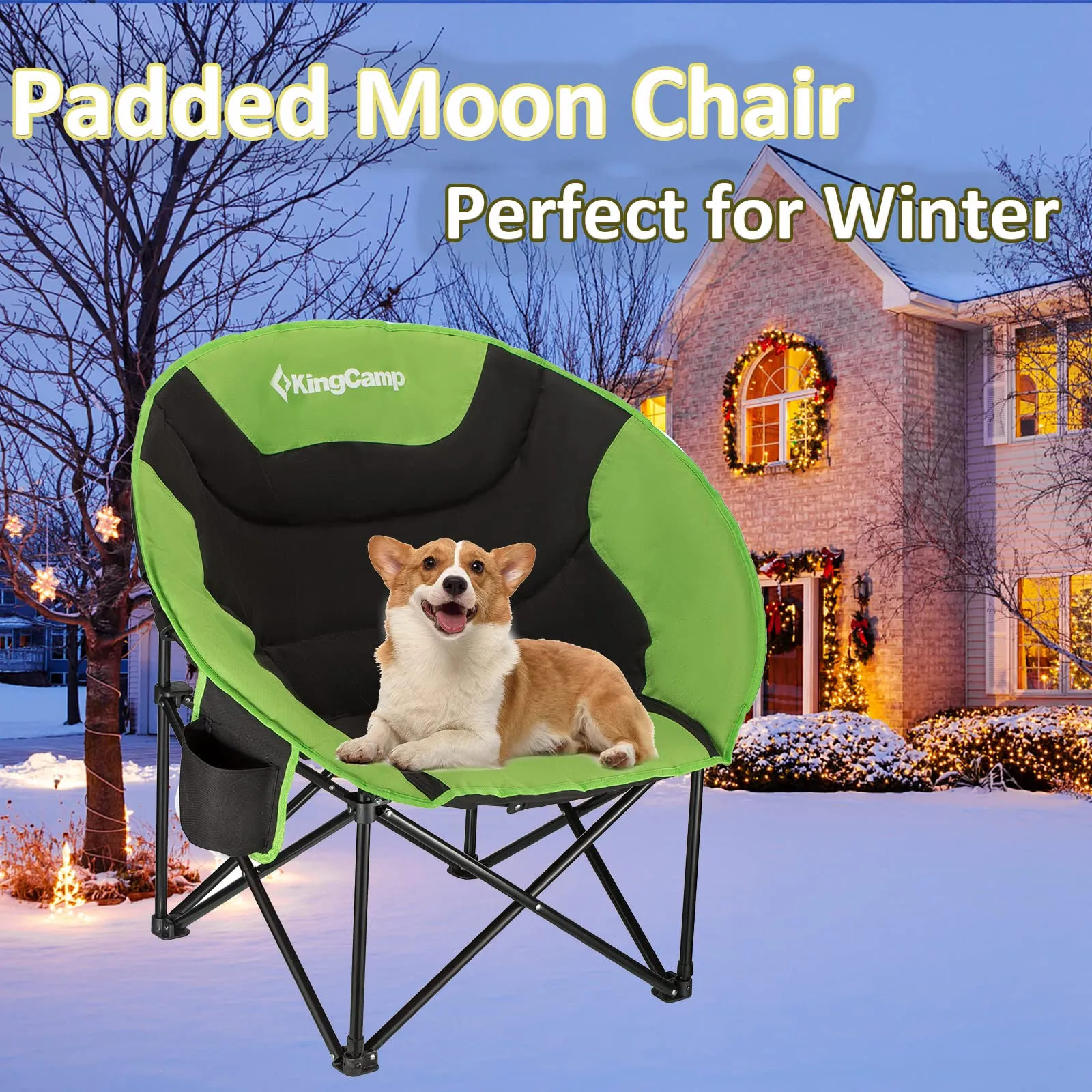 KingCamp Moon Camping Chair Oversized Padded Round Saucer Chairs with Cup Holder