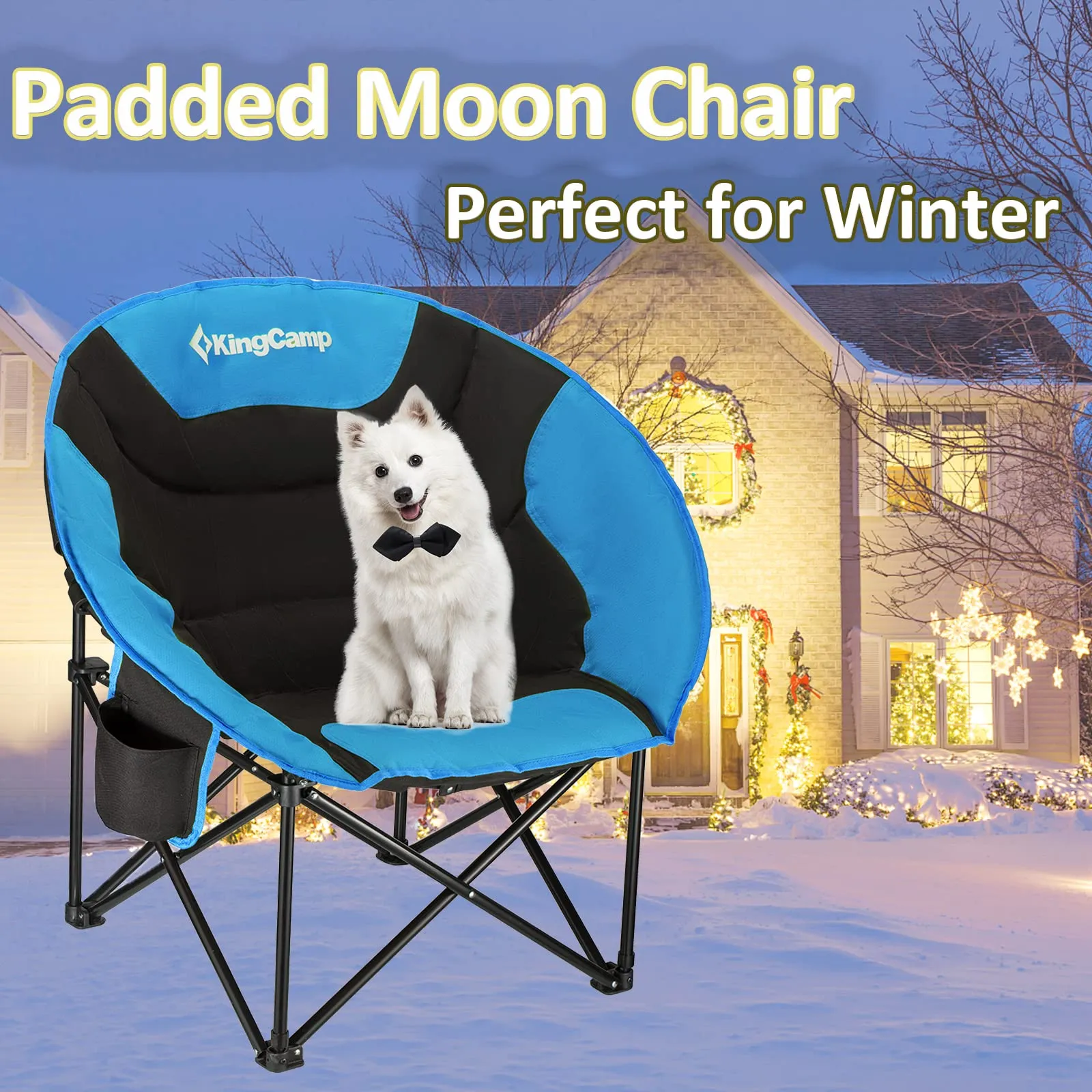 KingCamp Moon Camping Chair Oversized Padded Round Saucer Chairs with Cup Holder