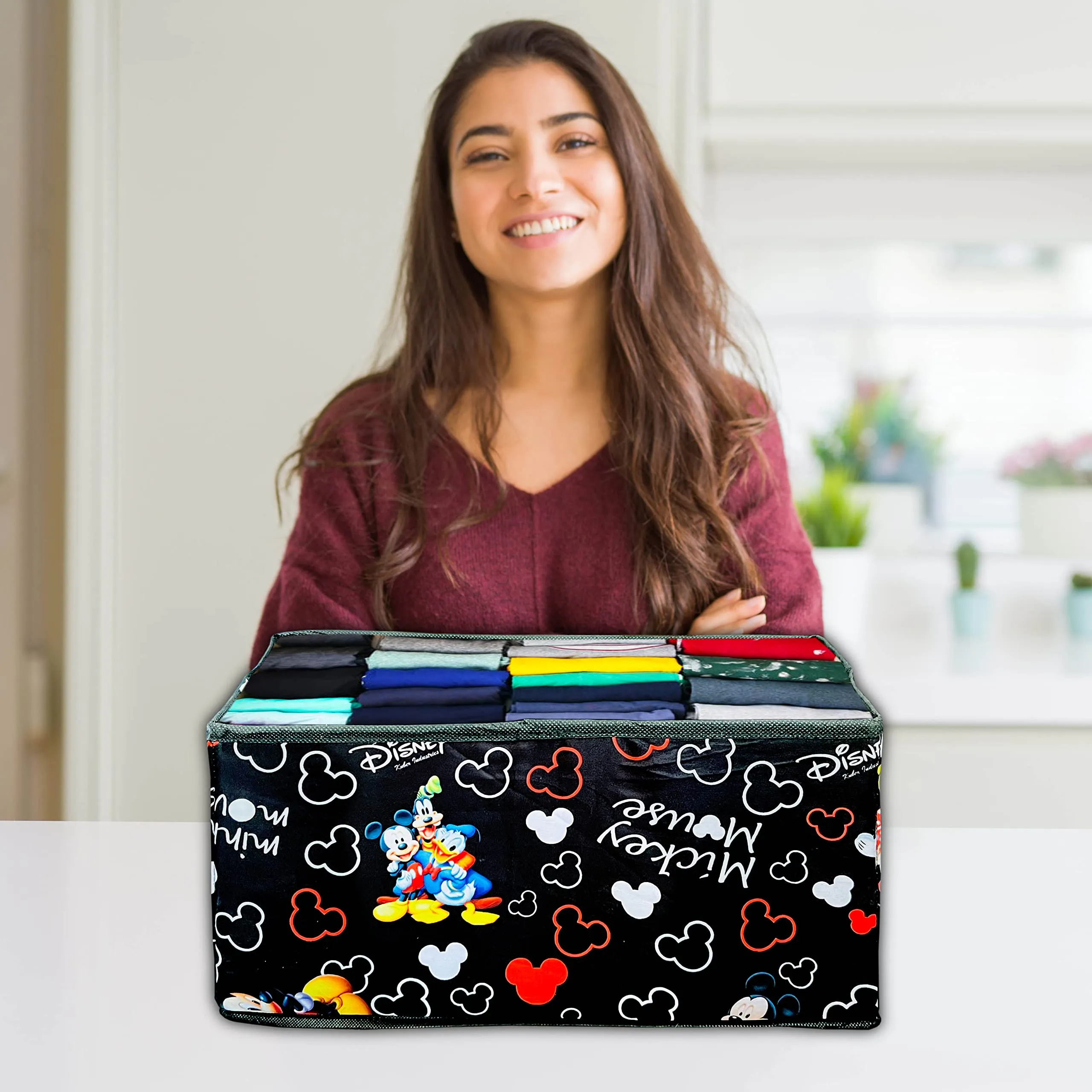 Kuber Industries Storage Box|Toy Box Storage For Kids|Foldable Storage Box|Disney Mickey Print|Foldable & Space Saver|Black