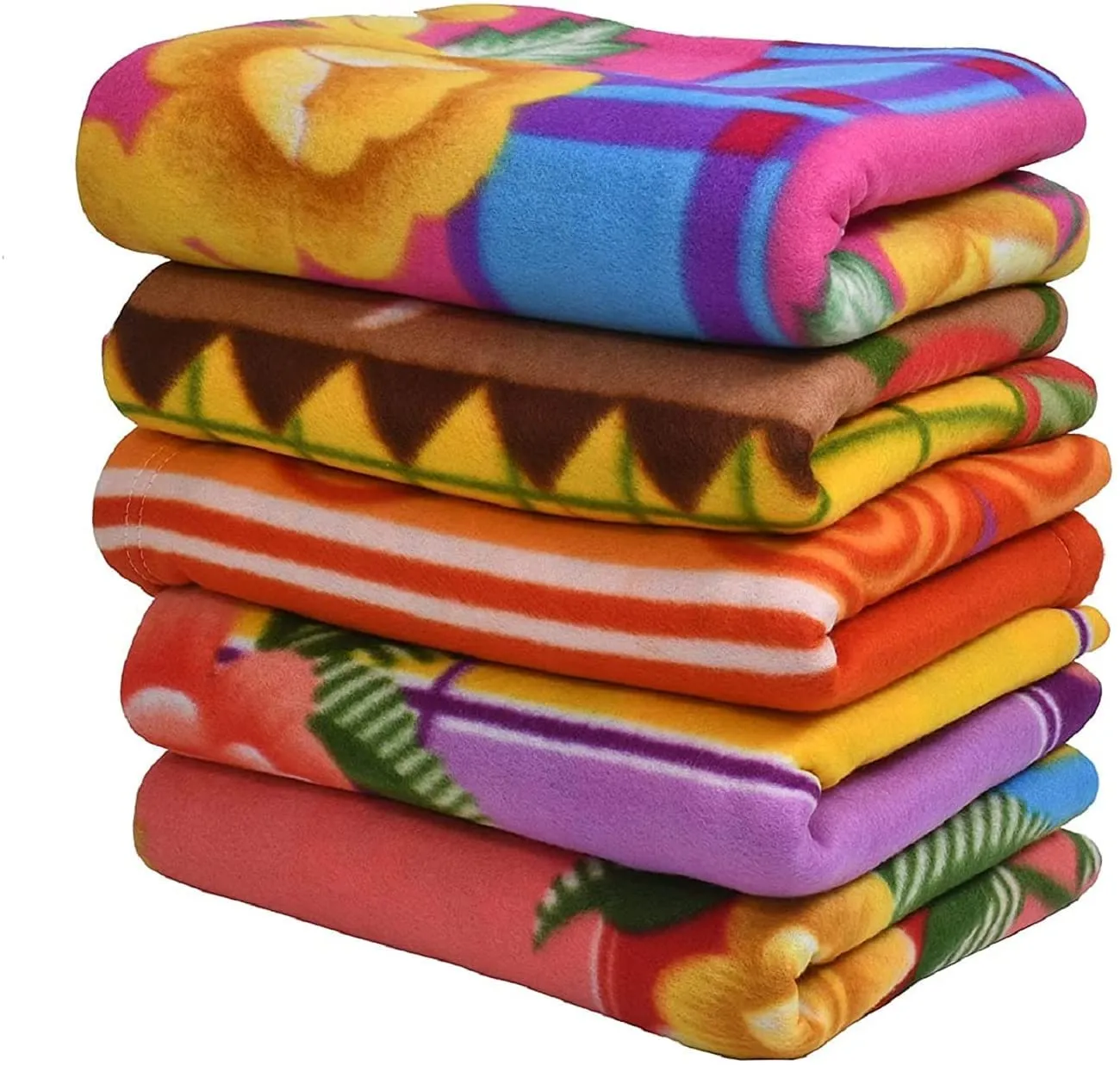 Light Weight Soft Printed Fleece Blanket (Set of 5) - Assorted Multicolor (Light Weight) (Single Bed, Printed)