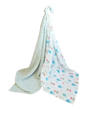 Lightweight Baby Blanket, 2 Pack, Travel Bag (Fish Print and Gray Zigzag)