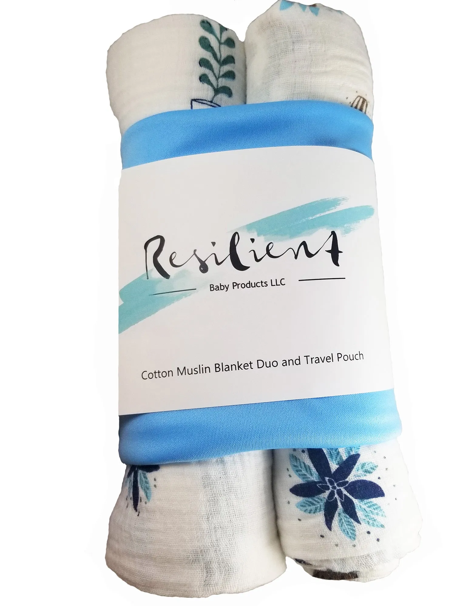 Lightweight Baby Blanket- 2 Pack with Travel Bag- Blue Cactus Print