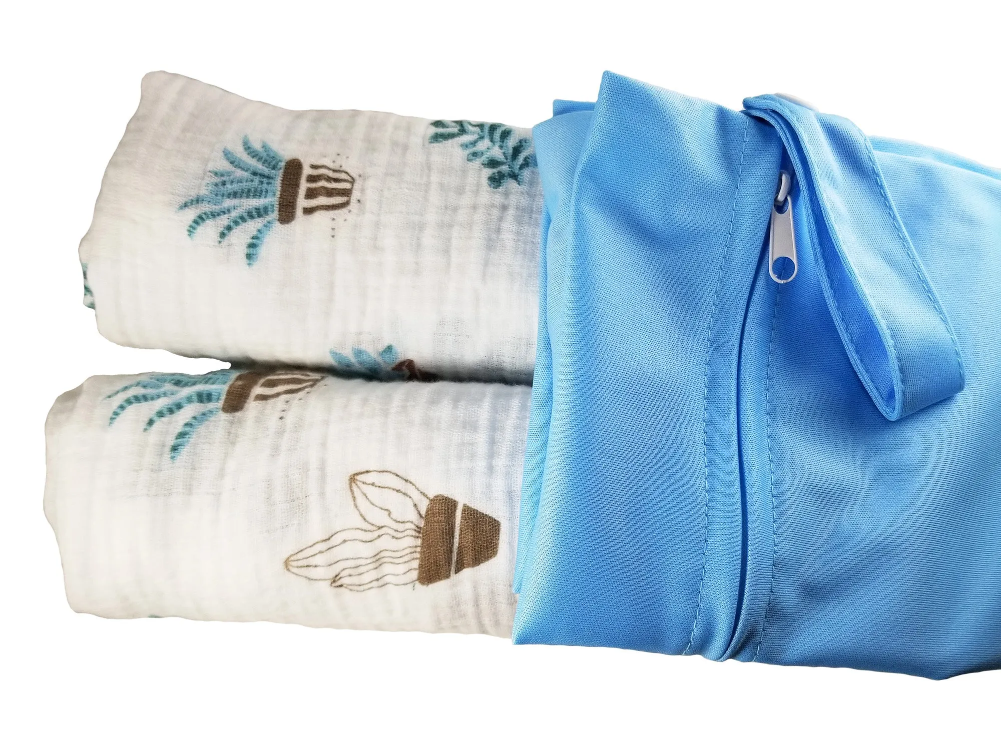 Lightweight Baby Blanket- 2 Pack with Travel Bag- Blue Cactus Print