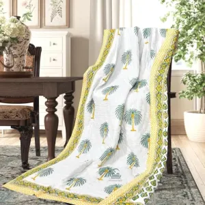 LOARSHY Cotton Hand Block Printed Razai Single Bed Quilts/Blankets/Rajai - Yellow (Size 60X90 INCHES)