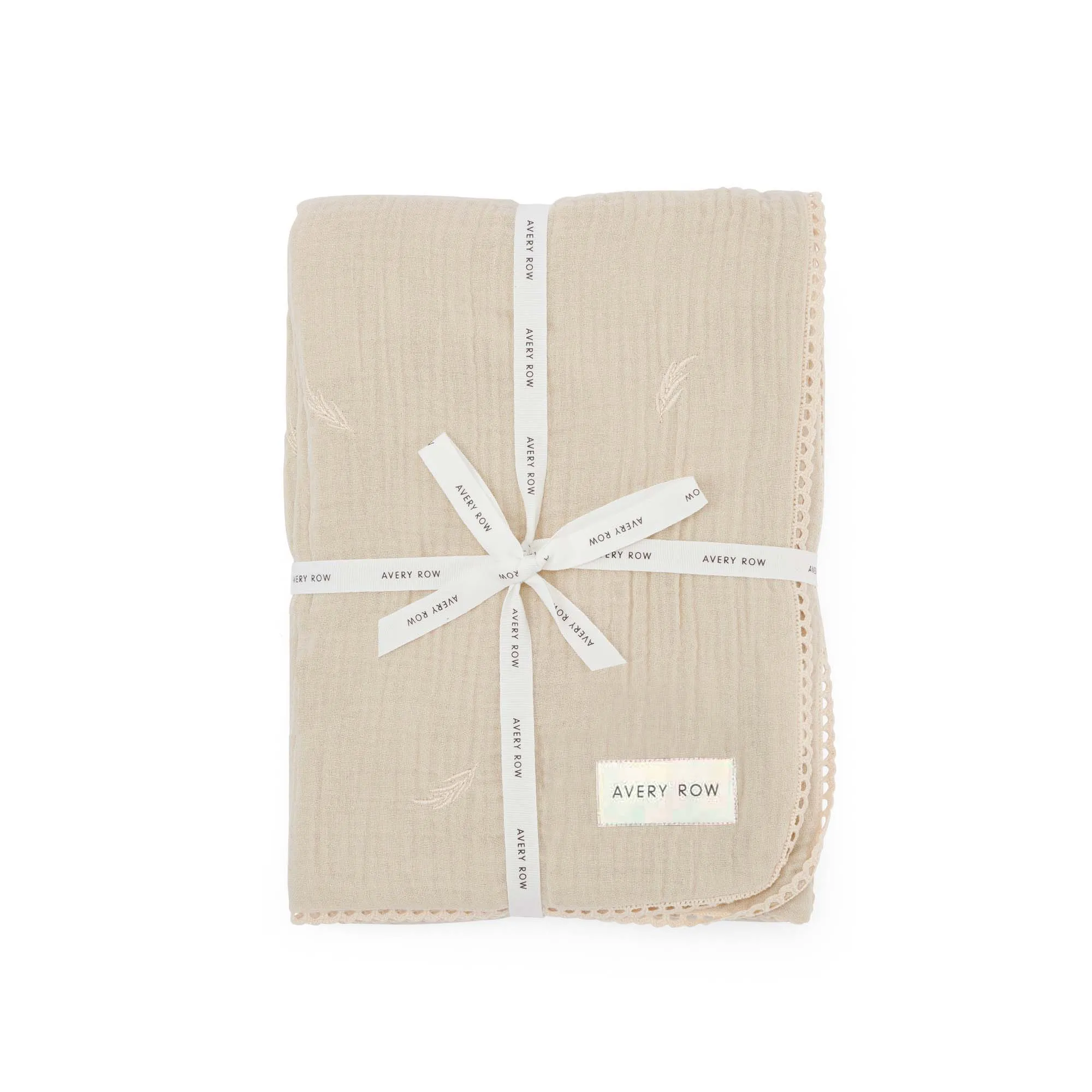 Organic Baby Blanket Embroidered Muslin 'Milk White'