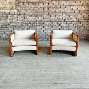 Pair of Cube Chairs with Wood Trim