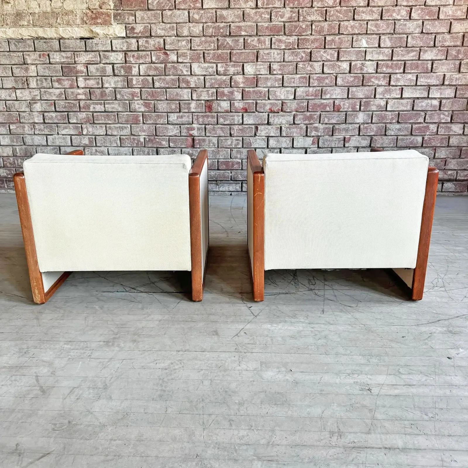 Pair of Cube Chairs with Wood Trim