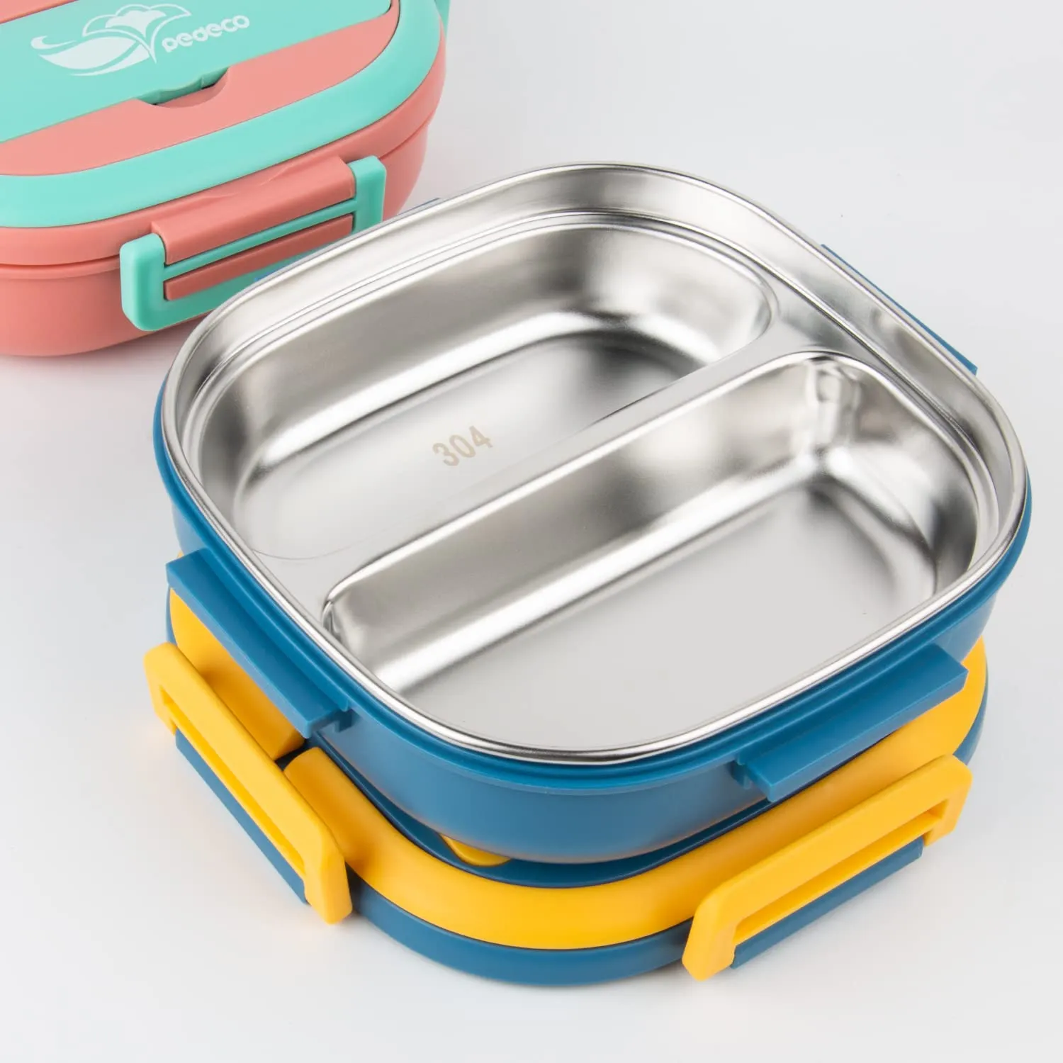 Pedeco Small Stainless Steel Kid Bento Box 2 Compartments Leak Bpa Free Blue