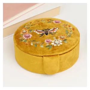 POM Mustard Bee Floral Embroided Round Jewelry Box