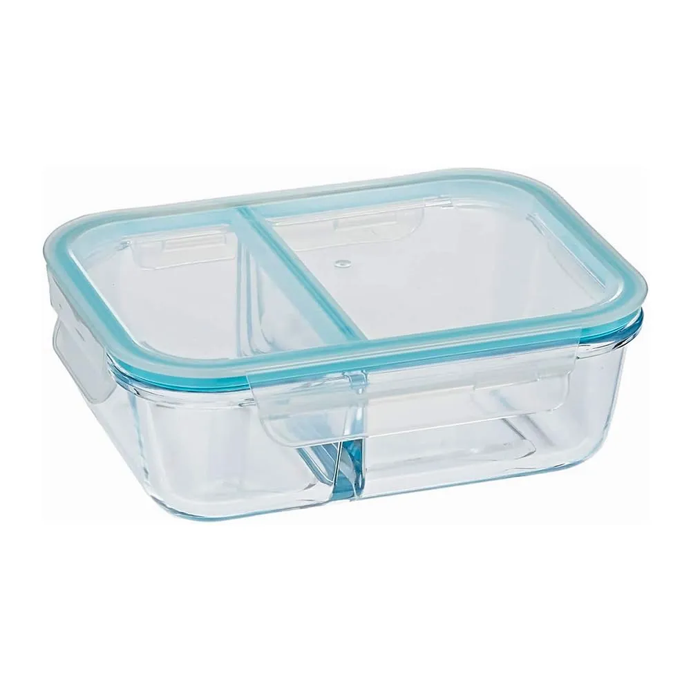 PUREFIT Multipurpose Food Storage Glass Container with divider lunch box,Airtight Glass Leak proof with Air Vent Lid Microwave Oven & freezer Safe,Break-Free Detachable Locks,Lunch box,640ml,Pack of 3