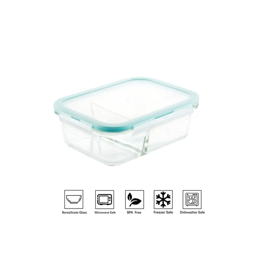 PUREFIT Multipurpose Food Storage Glass Container with divider lunch box,Airtight Glass Leak proof with Air Vent Lid Microwave Oven & freezer Safe,Break-Free Detachable Locks,Lunch box,640ml,Pack of 3