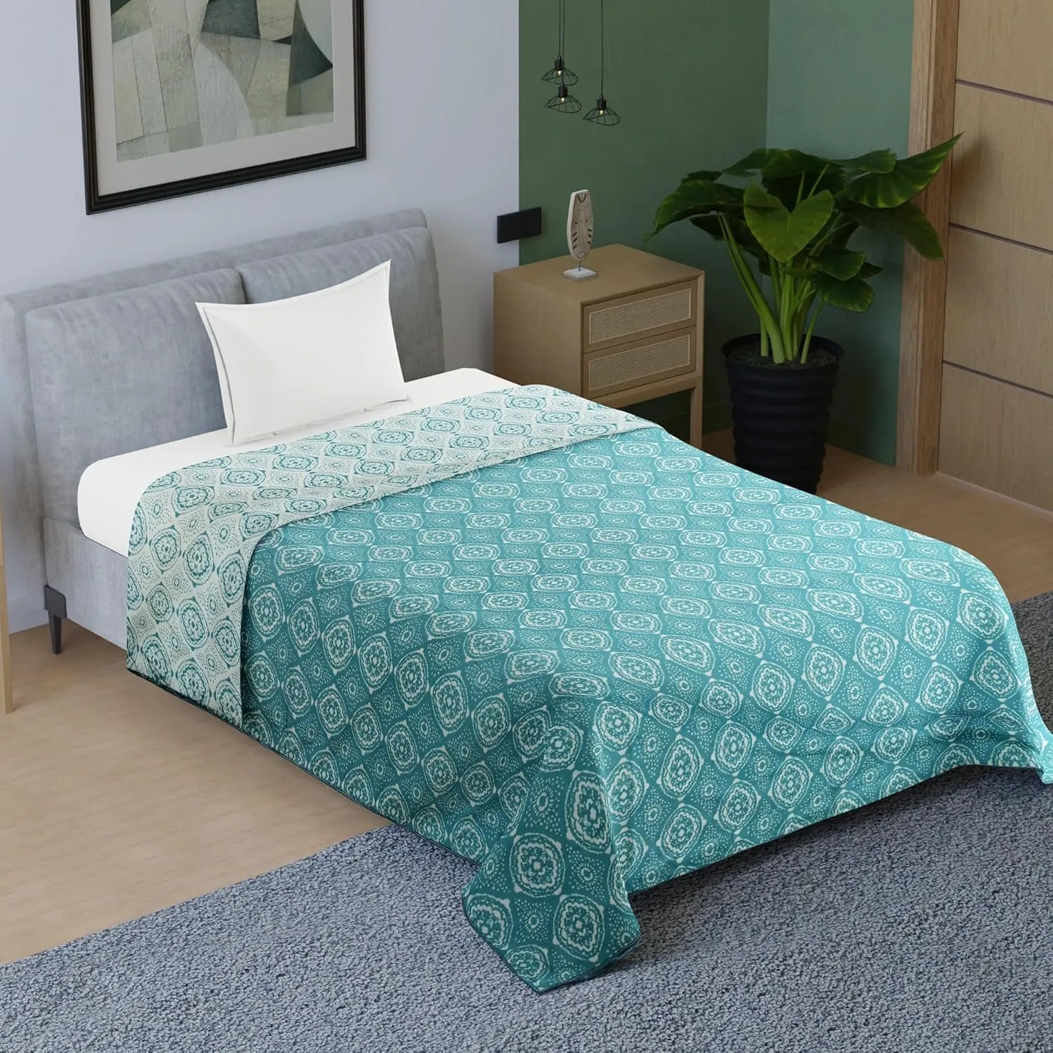 Ricasa Pure Cotton Reversible Printed Soft Lightweight AC Blanket | Single Bed Cotton Dohar (DG8, Single)